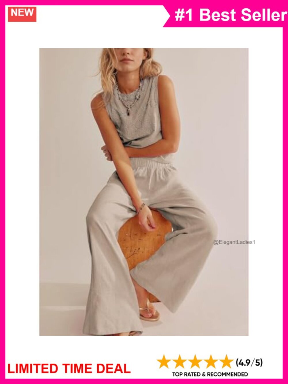 Cotton Linen Wide Leg Palazzo Lounge Trousers Women Pull On - Picture 6 of 6
